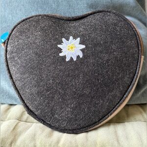 Lufthansa amenity kit. Heart-Shaped Gray/ Brown Floral Embroidery